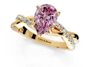 Crossover Engagement Ring Setting for Fancy Pink Pear-Shaped Center with Pave and Plain Strands and Prong Head in Yellow Gold