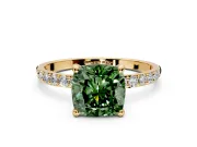 Solitaire Engagement Ring Setting for Fancy Green Cushion Cut Center with Pave Accents and Prong Head in Yellow Gold