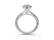 Solitaire Engagement Ring Setting for Round Cut Center with Milgrain Cathedral Band and Prong Head in Sterling Silver
