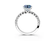 Solitaire Engagement Ring Setting for Fancy Blue Round Cut Center with Alternating Size Accents and Prong Head in Sterling Silver