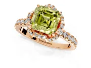 Halo Engagement Ring Setting for Fancy Yellow Asscher Cut Center with Openwork Halo, Pave Band and Prong Head in Rose Gold