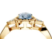 Cluster Engagement Ring Setting for Fancy Blue Pear-Shaped Center with Milgrain Shoulder Clusters and Prong Head in Yellow Gold