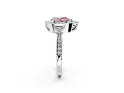Halo Engagement Ring Setting for Fancy Pink Pear-Shaped Center with Milgrain Rim, Pave Band and Prong Head in Sterling Silver