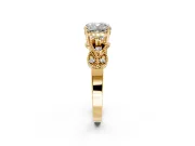Leaf Engagement Ring Setting for Cushion Cut Center with Milgrain Accent Band and Prong Head in Yellow Gold