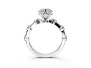 Solitaire Engagement Ring Setting for Round Cut Center with Bezel Station Band and Prong Head in Sterling Silver
