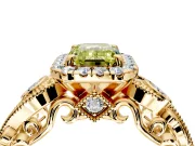 Milgrain Halo Engagement Ring Setting for Fancy Yellow Emerald Cut Center with Shoulder Bezels and Prong Head in Yellow Gold