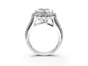 Large Accent Halo Engagement Ring Setting for Asscher Cut Center with Pave Split Shank and Prong Head in Platinum