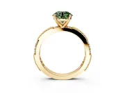 Solitaire Engagement Ring Setting for Fancy Green Round Cut Center with Milgrain-Edged Pave Band and Prong Head in Yellow Gold