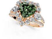 Halo Engagement Ring Setting for Fancy Green Heart-Shaped Center with Two-Strand Split Shank and Prong Head in Rose Gold