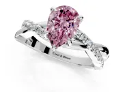 Crossover Engagement Ring Setting for Fancy Pink Pear-Shaped Center with Pave and Plain Strands and Prong Head in White Gold