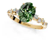 Cluster Engagement Ring Setting for Fancy Green Oval Center with Round Cut Accent Band and Prong Head in Yellow Gold