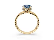 Halo Engagement Ring Setting for Fancy Blue Round Cut Center with Rope Twist Split Shank and Prong Head in Yellow Gold