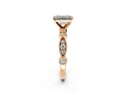 Solitaire Engagement Ring Setting for Emerald Cut Center with Milgrain Bezel Accents and Prong Head in Rose Gold