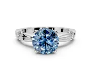 Solitaire Engagement Ring Setting for Fancy Blue Round Cut Center with Carved Leaf Shoulders and Prong Head in Platinum