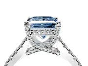 Solitaire Engagement Ring Setting for Fancy Blue Princess Cut Center with Widening Pave Band and Claw Prong Head in Platinum