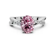 Crossover Engagement Ring Setting for Fancy Pink Oval Center with Pave and Plain Strands and Prong Head in Platinum
