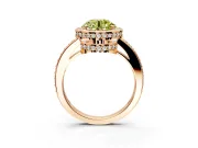 Halo Engagement Ring Setting for Fancy Yellow Round Cut Center with Metal-Rimmed Halo, Pave Band and Prong Head in Rose Gold