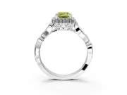 Halo Engagement Ring Setting for Fancy Yellow Emerald Cut Center with Leaf Motif Split Shank and Prong Head in Platinum