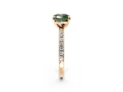 Solitaire Engagement Ring Setting for Fancy Green Cushion Cut Center with Fine Pave Narrow Band and Prong Head in Rose Gold