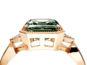 Cluster Engagement Ring Setting for Fancy Green Asscher Cut Center with Milgrain Shoulder Clusters and Prong Head in Rose Gold
