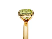 Low-Set Solitaire Engagement Ring Setting for Fancy Yellow Cushion Cut Center with Thin Plain Band and Prong Head in Yellow Gold