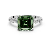 Solitaire Engagement Ring Setting for Fancy Green Asscher Cut Center with Trailing Leaf Accent Band and Prong Head in Platinum