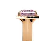 Halo Engagement Ring Setting for Fancy Pink Princess Cut Center with Knife Ridge Cathedral Band and Prong Head in Rose Gold