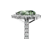 Halo Engagement Ring Setting for Fancy Green Pear-Shaped Center with Single-Row Pave, Open Basket and Prong Head in Platinum