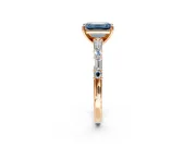 Baguette Engagement Ring Setting for Fancy Blue Emerald Cut Center with Alternating Bar-Set Band and Prong Head in Rose Gold