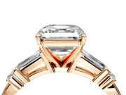 Bar-Set Engagement Ring Setting for Asscher Cut Center with Tapered Baguette Accents and Prong Head in Rose Gold