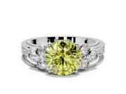 Cluster Engagement Ring Setting for Fancy Yellow Round Cut Center with Bezel Accent Clusters and Prong Head in Platinum