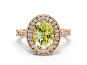 Halo Engagement Ring Setting for Fancy Yellow Oval Center with Milgrain Pave Band and Bezel Head in Rose Gold