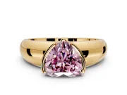 Tension Engagement Ring Setting for Fancy Pink Heart-Shaped Center with Wide Flat Band and Tension Head in Yellow Gold