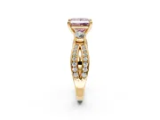 3 Stone Engagement Ring Setting for Fancy Pink Princess Cut Center with Pave Twist Band and Prong Head in Yellow Gold