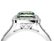 Halo Engagement Ring Setting for Fancy Green Asscher Cut Center with Pave Accents, Heart Basket and Prong Head in Platinum