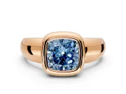 Solitaire Engagement Ring Setting for Fancy Blue Cushion Cut Center with Wide Band and Bezel Head in Rose Gold