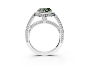 Halo Engagement Ring Setting for Fancy Green Heart-Shaped Center with Framed Halo, Pave Band and Prong Head in Platinum