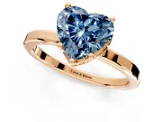 Hidden Halo Engagement Ring Setting for Fancy Blue Heart-Shaped Center with Wide Flat Plain Band and Prong Head in Rose Gold
