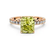 Solitaire Engagement Ring Setting for Fancy Yellow Radiant Cut Center with Large Accents and Prong Head in Rose Gold