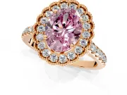 Milgrain Floral Halo Engagement Ring Setting for Fancy Pink Oval Center with Pave Band and Prong Head in Rose Gold
