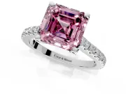 Solitaire Engagement Ring Setting for Fancy Pink Asscher Cut Center with Widening Pave Band and Claw Prong Head in White Gold