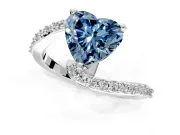 Solitaire Engagement Ring Setting for Fancy Blue Heart-Shaped Center with Pave Bypass Swirl Band and Prong Head in White Gold