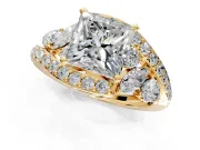 Halo Engagement Ring Setting for Princess Cut Center with Marquise and Pave Bypass Band and Prong Head in Yellow Gold