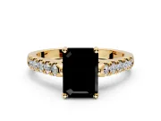 Solitaire Engagement Ring Setting for Fancy Black Emerald Cut Center with Partway Pave Band and Prong Head in Yellow Gold