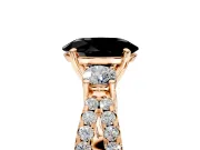 3 Stone Engagement Ring Setting for Fancy Black Oval Center with Pave Split Shank and Prong Head in Rose Gold