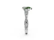 Solitaire Engagement Ring Setting for Fancy Green Pear-Shaped Center with Twisted Pave Split Shank and Prong Head in Sterling Silver