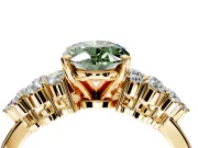 Cluster Engagement Ring Setting for Fancy Green Oval Center with 2-Row Shoulder Clusters and Prong Head in Yellow Gold