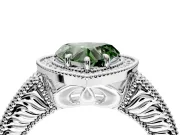 Milgrain Halo Engagement Ring Setting for Fancy Green Heart-Shaped Center with Pave Band and Prong Head in Platinum