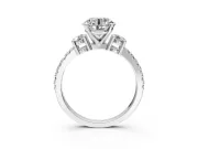 3 Stone Engagement Ring Setting for Round Cut Center with Round Cut Side Accents and Prong Head in Sterling Silver