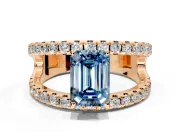 Solitaire Engagement Ring Setting for Fancy Blue Emerald Cut Center with Wide-Open Split Shank and Prong Head in Rose Gold